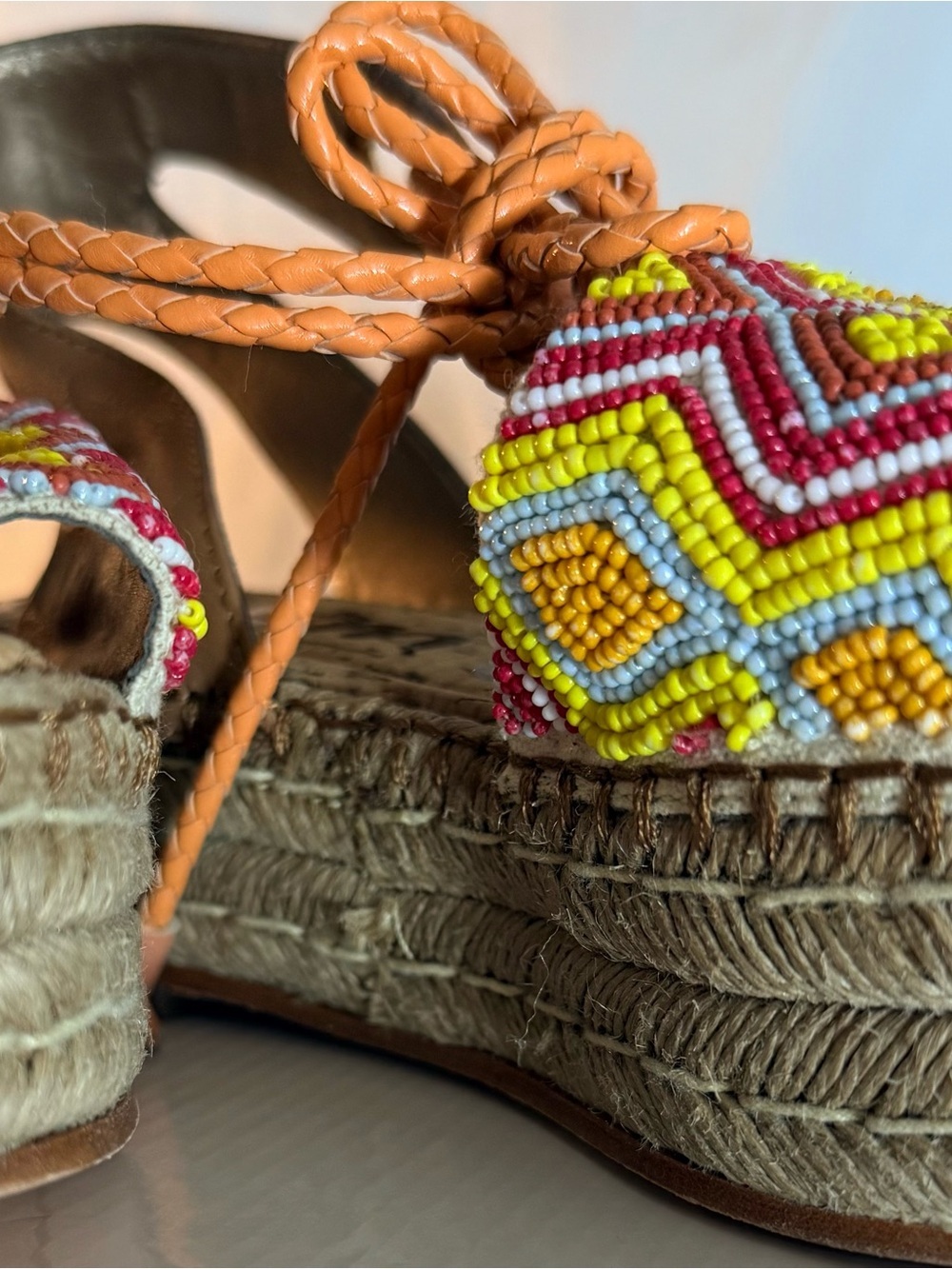 NIB Sam Edelman “Neera” Beaded Platform Boho Espadrille Sandal Size 6 - Picture 8 of 16
